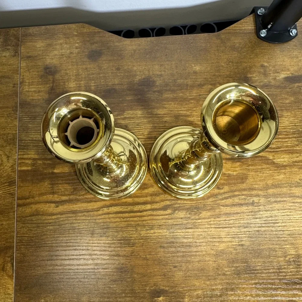 PartyLite Brass Taper Candlestick Holders Set of 2 Gold Tone Vintage Style - Picture 2 of 8